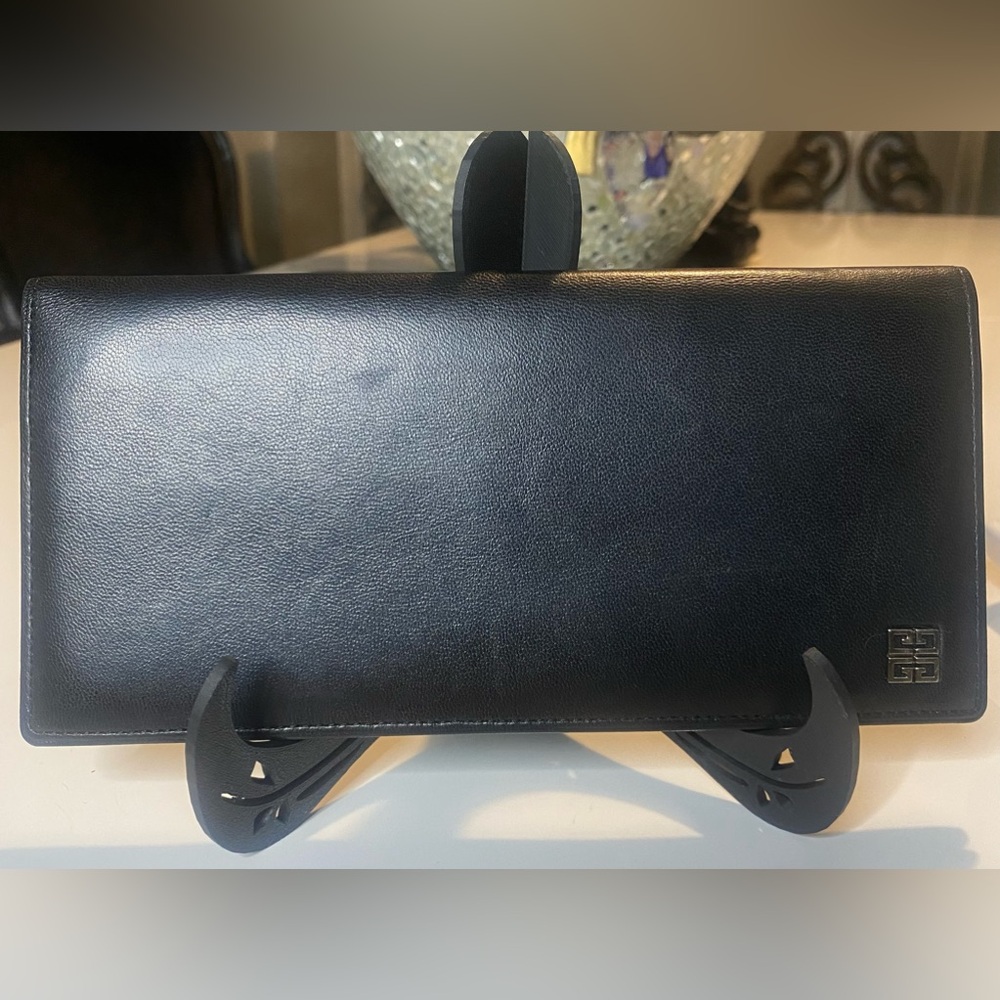 Givenchy lamb soft black leather bifold long wallet